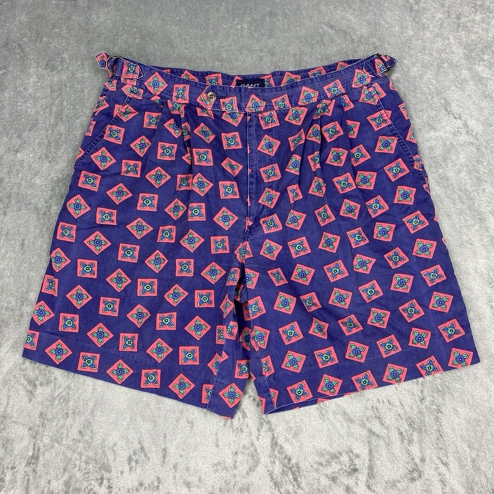 VTG Gant Salty Dog Shorts‎ Mens Size 36 Blue Golf Pleated Resort Floral 90s